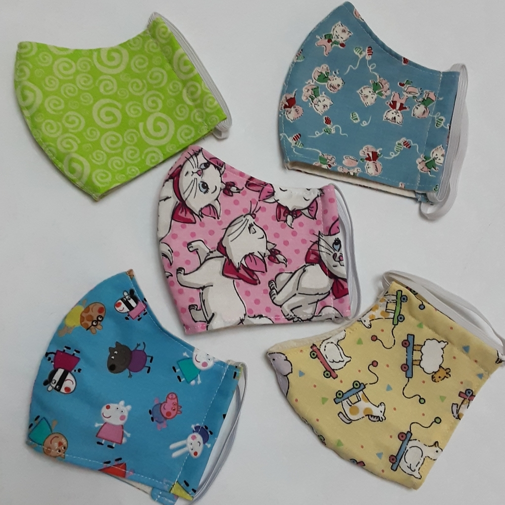 5 Girls Face Covering, Face Mask, sz 3-6 years